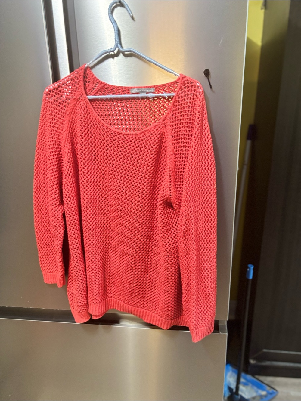 Valerie Stevens Open-Knit Coral Scoop Neck Sweater